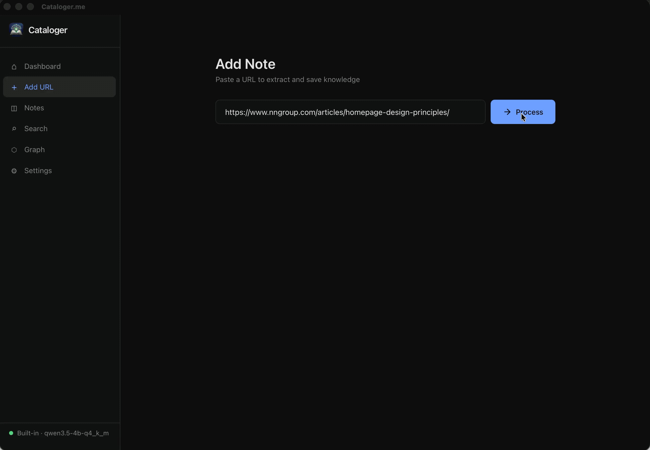 Animated walkthrough: from captured link to organized markdown notes